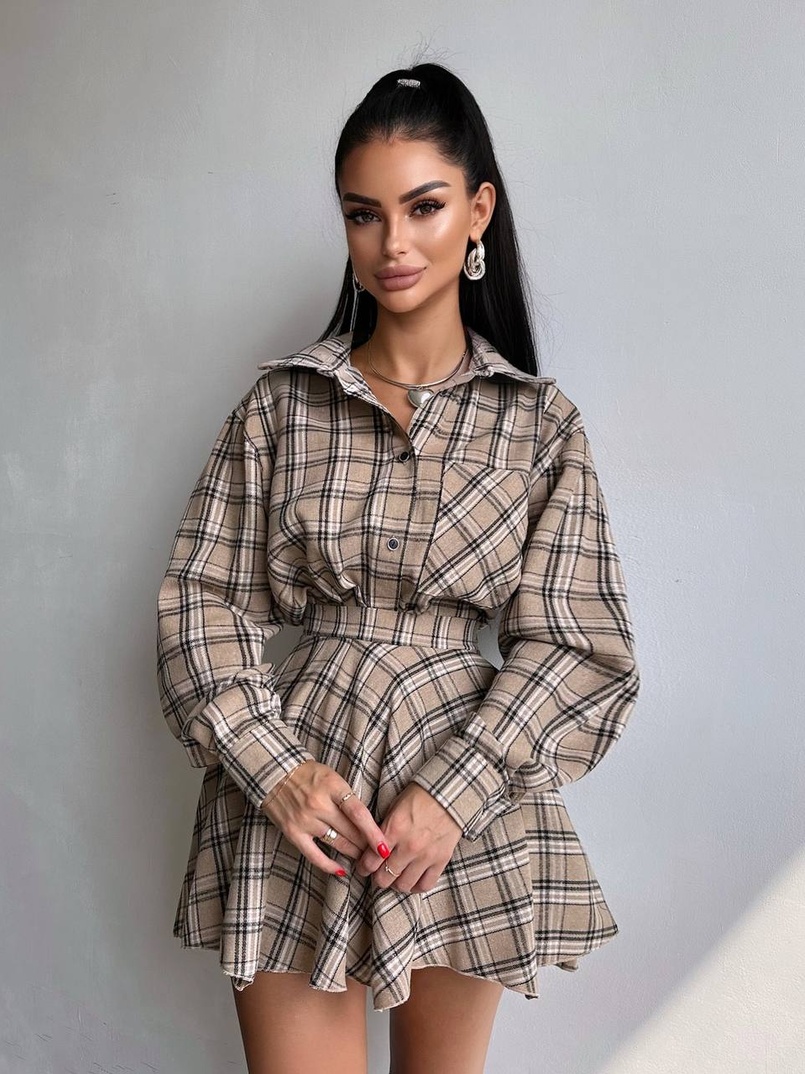 Комплект: сорочка + спідниця у клітинку  Комплект: сорочка + спідниця у клітинку  | PUSHKA SHOP