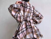 Сукня з подвійною спідницею та обʼємними рукавами у клітинку  Сукня з подвійною спідницею та обʼємними рукавами у клітинку  | PUSHKA SHOP