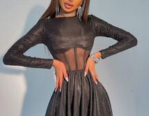 Приталенное блестящее платье с корсетной вставкой и пышной юбкой-солцем | PUSHKA SHOP