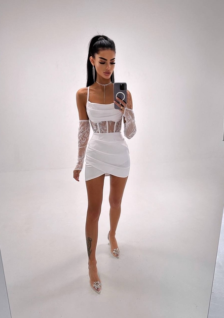 Комплект: корсет, декорований мереживом   + рукавички+ спідниця міні з драпіруванням   Комплект: корсет, декорований мереживом   + рукавички+ спідниця міні з драпіруванням   | PUSHKA SHOP