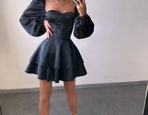 Атласна корсетна сукня бюстьє з пишною подвійною спідницею та об‘ємними рукавами Атласна корсетна сукня бюстьє з пишною подвійною спідницею та об‘ємними рукавами | PUSHKA SHOP