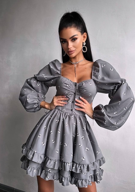 Сукня з квітковим принтом з воланами на ґудзиках  | PUSHKA SHOP