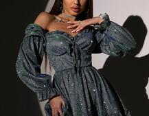 Блискуча сукня з чашечками та пишною спідницею Блискуча сукня з чашечками та пишною спідницею | PUSHKA SHOP