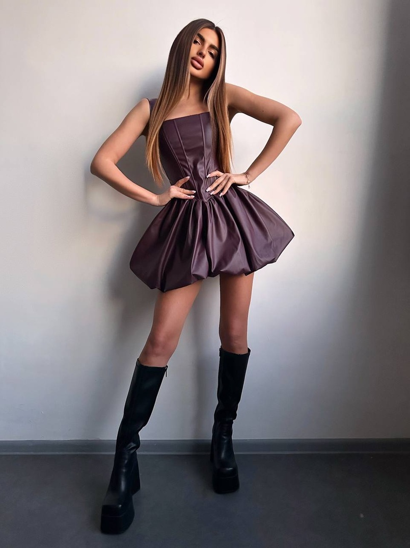 Корсетна сукня з еко-шкіри зі спідницею-балоном | PUSHKA SHOP