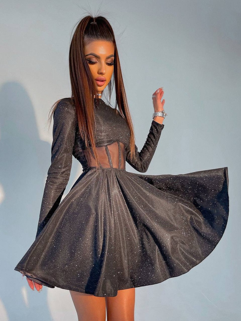 Приталена блискуча сукня з корсетною вставкою та пишною спідницею-сонцем | PUSHKA SHOP