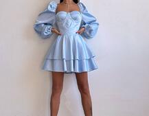 Атласна корсетна сукня бюстьє з пишною подвійною спідницею та об‘ємними рукавами | PUSHKA SHOP