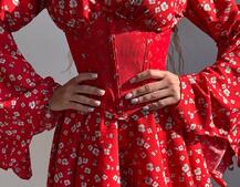 Сукня з асиметричною спідницею та розкльошеними рукавами + корсет  Сукня з асиметричною спідницею та розкльошеними рукавами + корсет  | PUSHKA SHOP