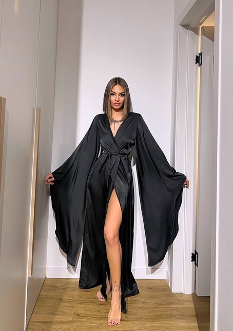 Шовковий халатик із розкльошеними рукавами | PUSHKA SHOP