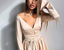 Атласна корсетна сукня  з пишною спідницею та зав‘язками на талії | PUSHKA SHOP