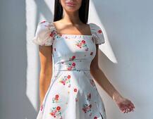 Сукня- міні у квітковий принт зі шнурівкою на спинці  Сукня- міні у квітковий принт зі шнурівкою на спинці  | PUSHKA SHOP