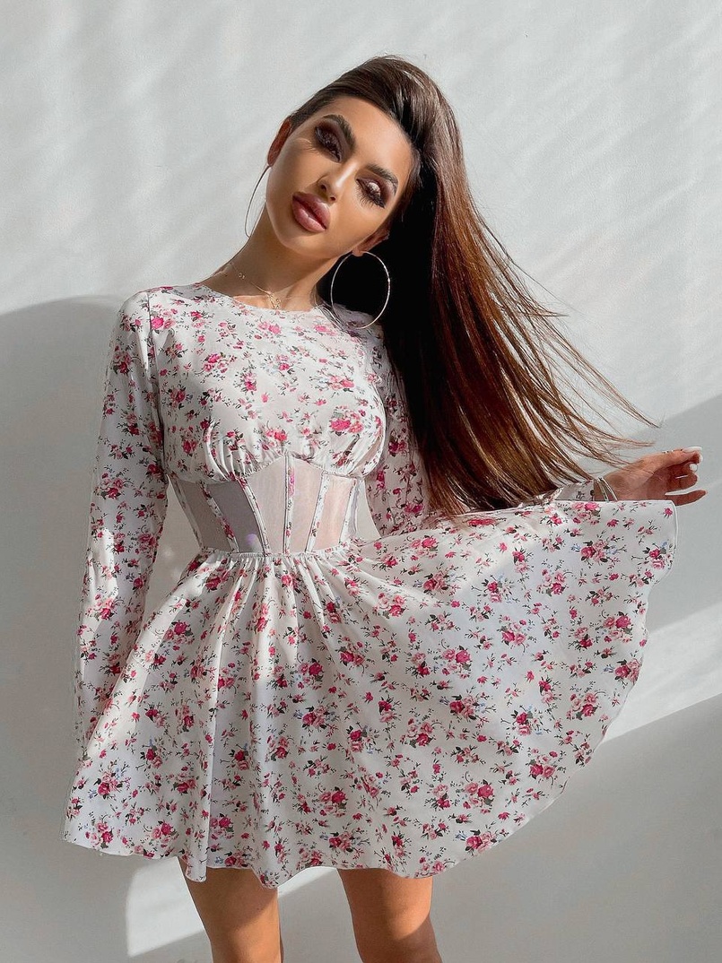 Приталена сукня з корсетною вставкою та спідницею-сонцем | PUSHKA SHOP