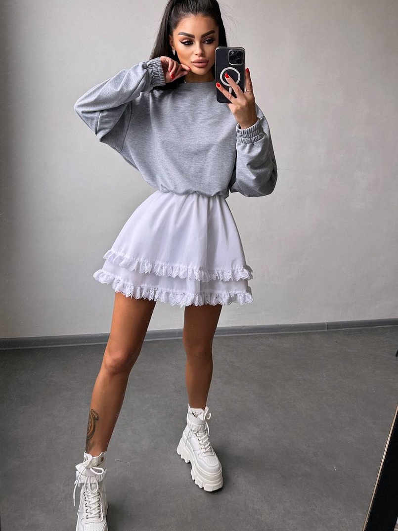 Комплект: спідниця , декорована мереживом + світшот Комплект: спідниця , декорована мереживом + світшот | PUSHKA SHOP