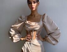 Комплект: корсет, декорований стразами   + спідниця максі з драпіруванням  Комплект: корсет, декорований стразами   + спідниця максі з драпіруванням  | PUSHKA SHOP