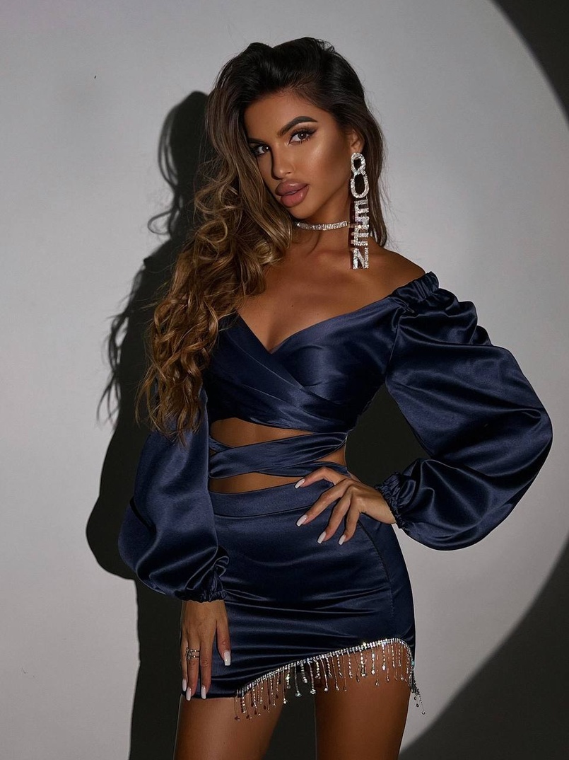 Атласний комплект, бахромою зі стразами  Ручна робота, прикраса пришита  Атласний комплект, бахромою зі стразами  Ручна робота, прикраса пришита  | PUSHKA SHOP