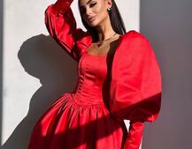 Сукня з обʼємними рукавами та спідницею балоном  Сукня з обʼємними рукавами та спідницею балоном  | PUSHKA SHOP