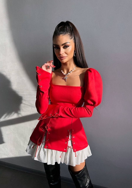 Сукня з об'ємними рукавами + спідниця з воланами | PUSHKA SHOP