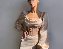 Комплект: корсет, декорований стразами + спідниця міні з драпіруванням   Ручна робота  Комплект: корсет, декорований стразами + спідниця міні з драпіруванням   Ручна робота  | PUSHKA SHOP