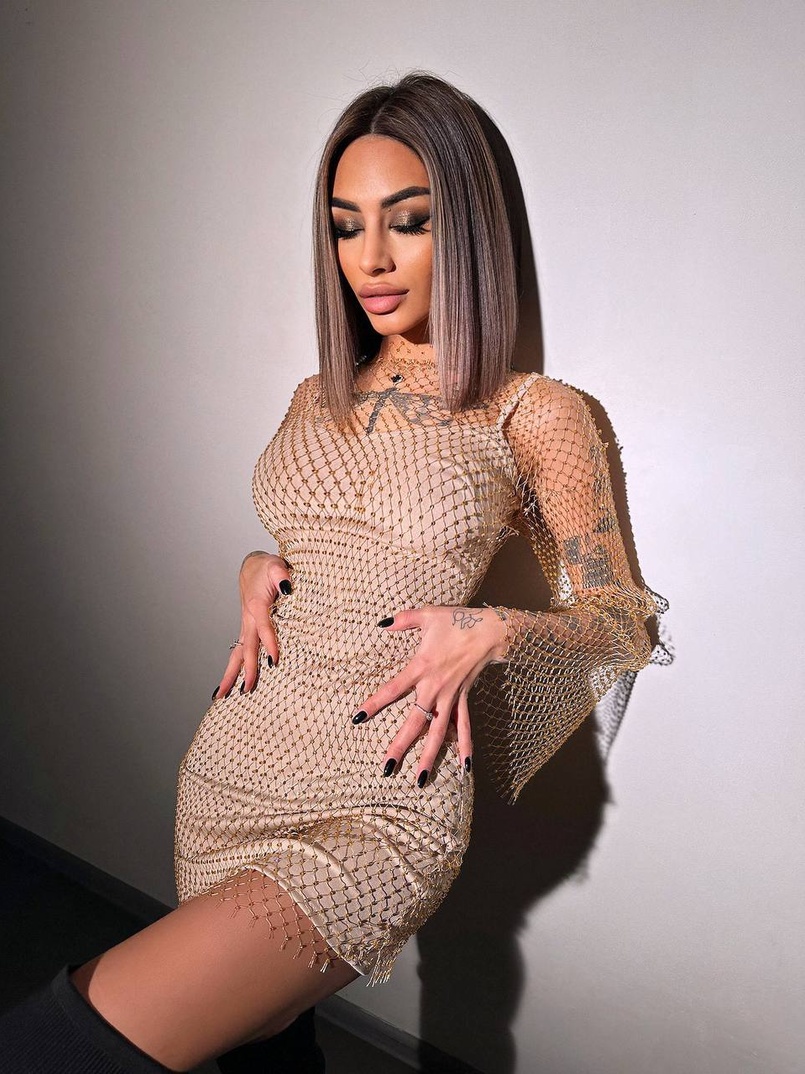 Сукня із сітки зі стразами на трикотажній підкладці  Сукня із сітки зі стразами на трикотажній підкладці  | PUSHKA SHOP