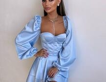 Атласна корсетна сукня бюстьє з пишною подвійною спідницею та об‘ємними рукавами | PUSHKA SHOP