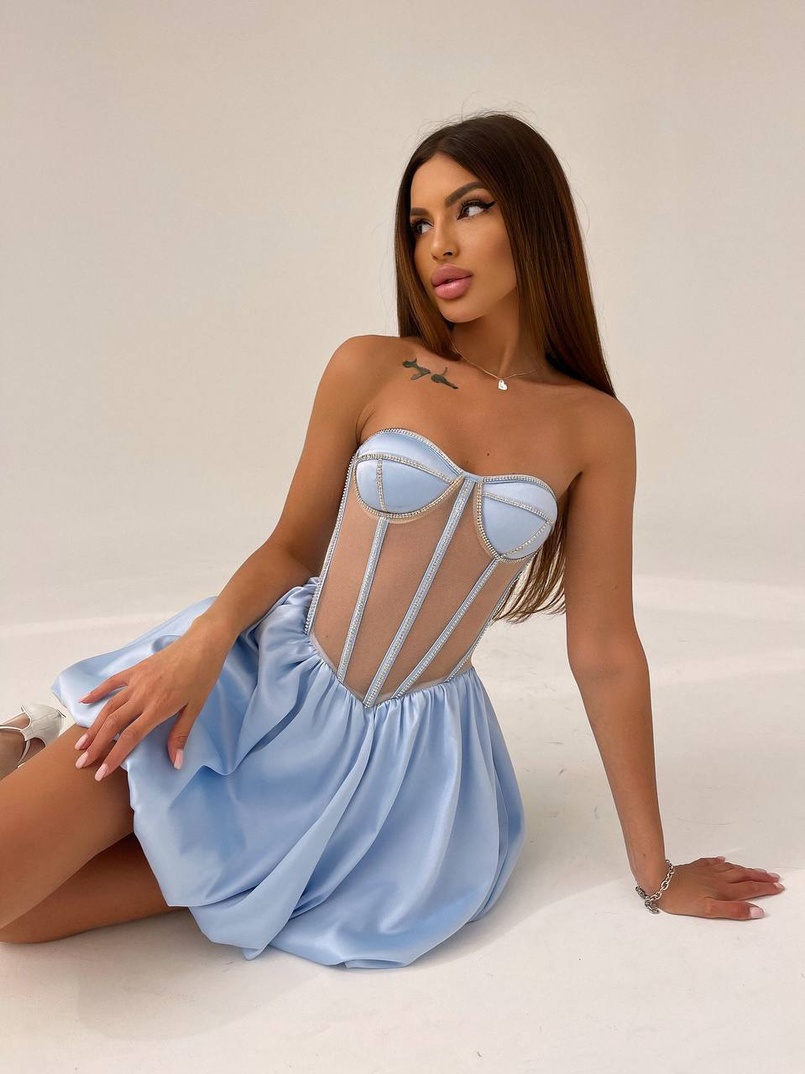 Сукня з чашечками та елементами корсету декорована стразами  Сукня з чашечками та елементами корсету декорована стразами  | PUSHKA SHOP