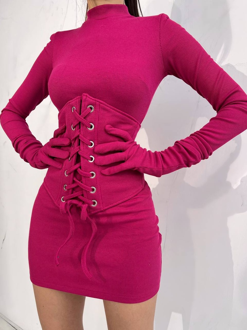 Комплект: трикотажне плаття-міні + корсет + рукавички Комплект: трикотажне плаття-міні + корсет + рукавички | PUSHKA SHOP