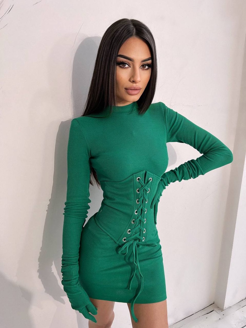 Комплект: трикотажне плаття-міні + корсет + рукавички Комплект: трикотажне плаття-міні + корсет + рукавички | PUSHKA SHOP