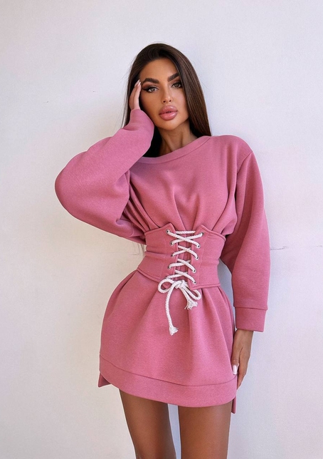 Тепле затишне худі over-size на флісі + корсет на шнурівці Можна носити з корсетом та без | PUSHKA SHOP