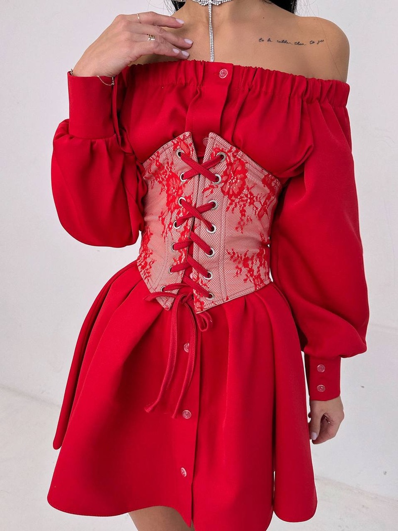 Приталена сорочка на плічках+  мереживний корсет Приталена сорочка на плічках+  мереживний корсет | PUSHKA SHOP