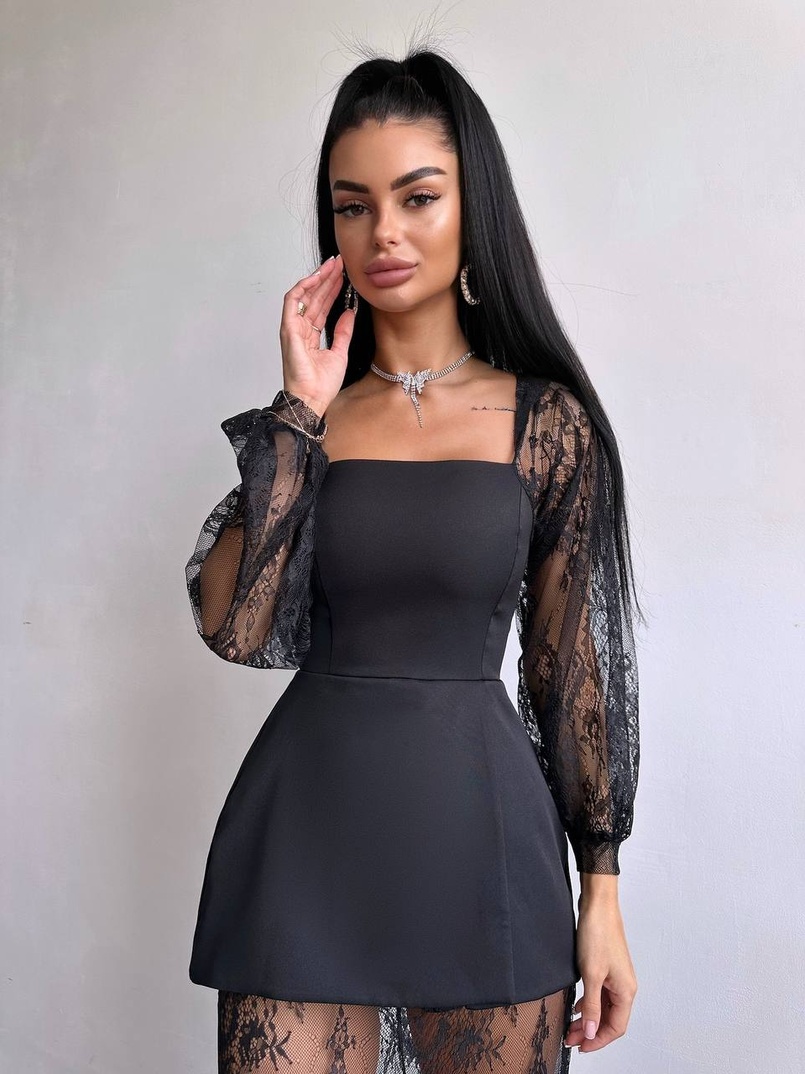 Комплект: блуза з баской + мереживна спідниця-шорти  | PUSHKA SHOP