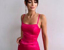 Атласна сукня декорована бахромою зі страз  Атласна сукня декорована бахромою зі страз  | PUSHKA SHOP