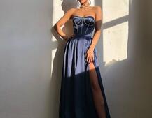 Комплект: корсет-бюстьє , декорований стразами  + спідниця максі з розрізом   | PUSHKA SHOP