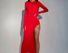 Сукня з розрізом, декорована бахромою зі страз | PUSHKA SHOP