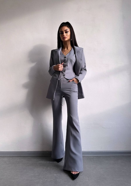 Костюм: піджак на підкладці, штани кльош+ жилет  | PUSHKA SHOP