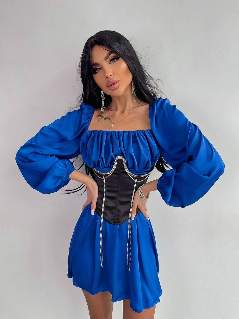 Приталена сукня з шовку  + корсет декорований стразами  Ручна робота  Приталена сукня з шовку  + корсет декорований стразами  Ручна робота  | PUSHKA SHOP