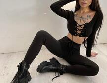 Трикотажный комплект: топ со шнуровкой + леггинсы  Трикотажный комплект: топ со шнуровкой + леггинсы  | PUSHKA SHOP