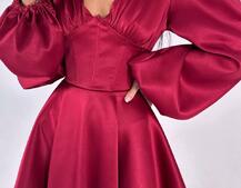 Атласна корсетна сукня  з пишною подвійною спідницею  Атласна корсетна сукня  з пишною подвійною спідницею  | PUSHKA SHOP