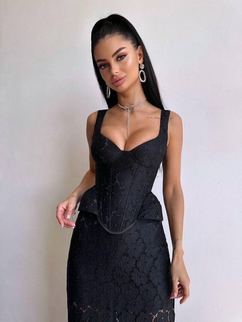 Вишуканий комплект із мереживного корсета та спідниці міді  | PUSHKA SHOP