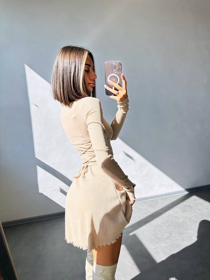 Трикотажна сукня міні  зі шнурівкою на спинці    Трикотажна сукня міні  зі шнурівкою на спинці    | PUSHKA SHOP