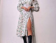 Сукня міді з розрізом в квітковий принт + прозорий корсет  | PUSHKA SHOP