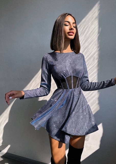 Приталена блискуча сукня з корсетною вставкою та пишною спідницею-сонцем | PUSHKA SHOP