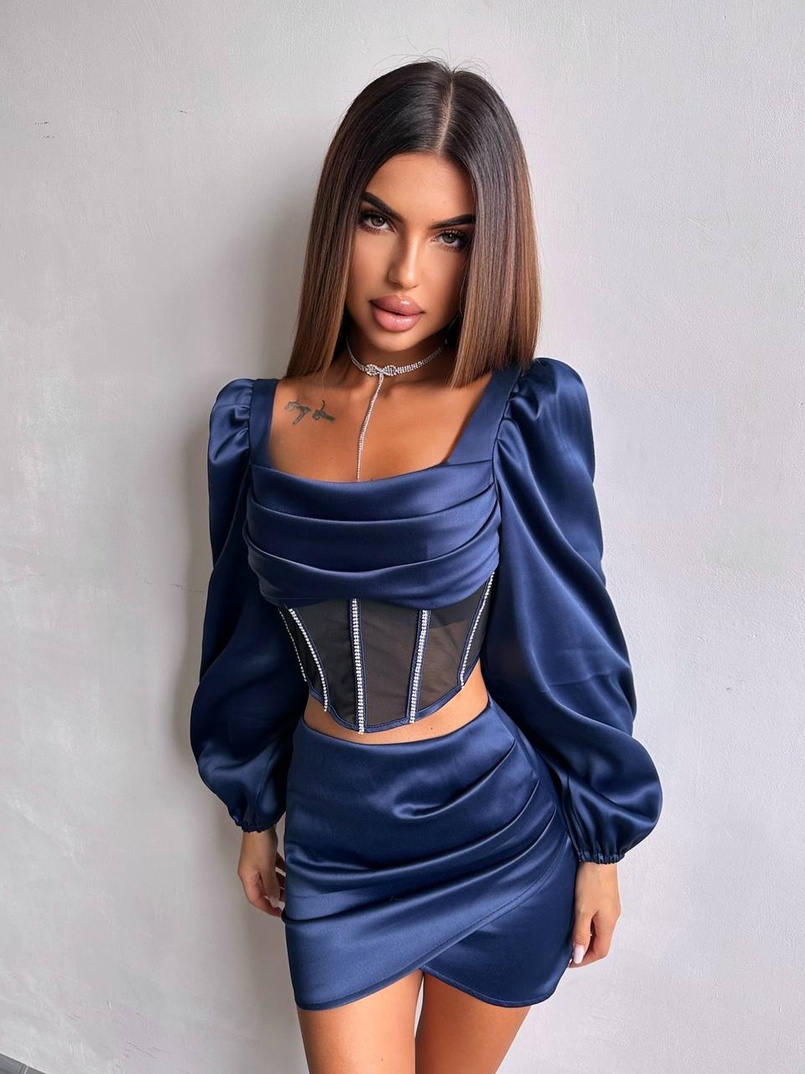 Комплект: корсет, декорований стразами   + спідниця міні з драпіруванням  Комплект: корсет, декорований стразами   + спідниця міні з драпіруванням  | PUSHKA SHOP