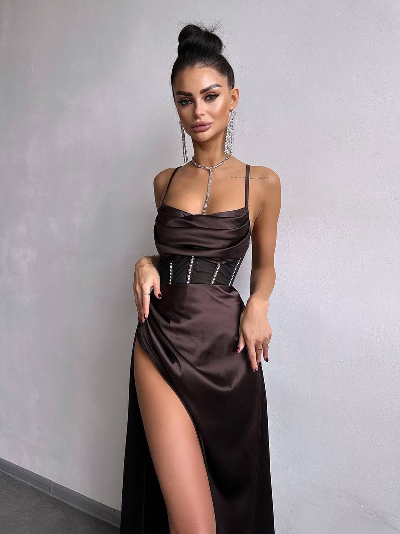 Комплект: корсет, декорований стразами + спідниця максі з драпіруванням  Комплект: корсет, декорований стразами + спідниця максі з драпіруванням  | PUSHKA SHOP