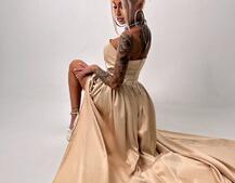 Атласна сукня максі із шнуром зі стразами  Атласна сукня максі із шнуром зі стразами  | PUSHKA SHOP