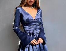 Атласна корсетна сукня  з пишною спідницею та зав‘язками на талії | PUSHKA SHOP