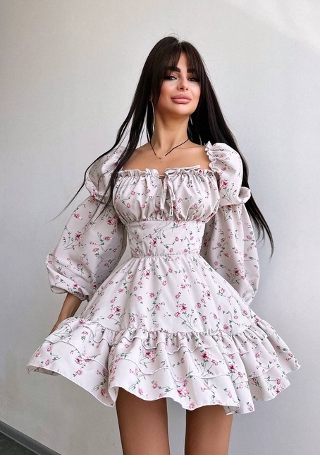 Квіткова сукня з воланами та шнуровкою по спинці | PUSHKA SHOP