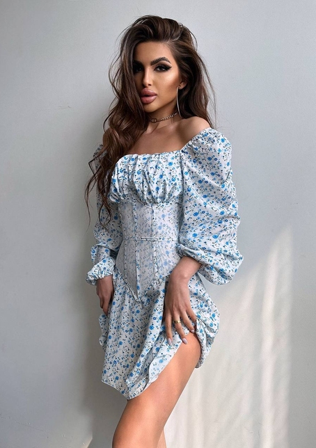 Сукня міні в квітковий принт + прозорий корсет  | PUSHKA SHOP