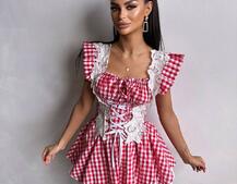 Сукня в клітинку декорована мереживом  Сукня в клітинку декорована мереживом  | PUSHKA SHOP