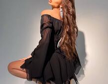 Шифоновое платье ассиметричного кроя с расклешенными рукавами + корсет декорированный стразами  Шифоновое платье ассиметричного кроя с расклешенными рукавами + корсет декорированный стразами  | PUSHKA SHOP