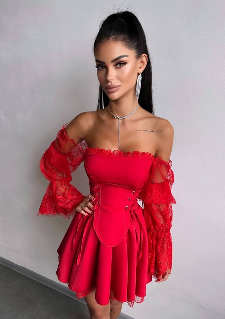 Сукня з корсетом декорована мереживом  | PUSHKA SHOP