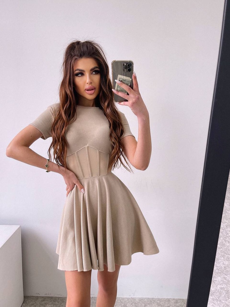 Сукня-міні  з елементами корсету  та спідницею солнцем Сукня-міні  з елементами корсету  та спідницею солнцем | PUSHKA SHOP